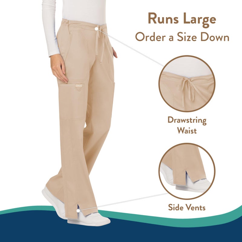 Cherokee WW Revolution by Cherokee Women's Mid Rise Moderate Flare Drawstring Pant Tall, Khaki, Medium Tall - Image 3
